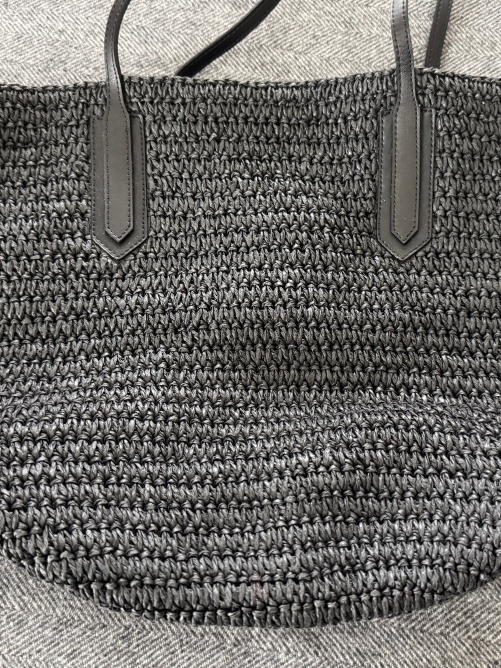 NWT JCREW BLACK WOVEN STRAW-RAFFIA TOTE WITH BLACK LEATHER HANDLES